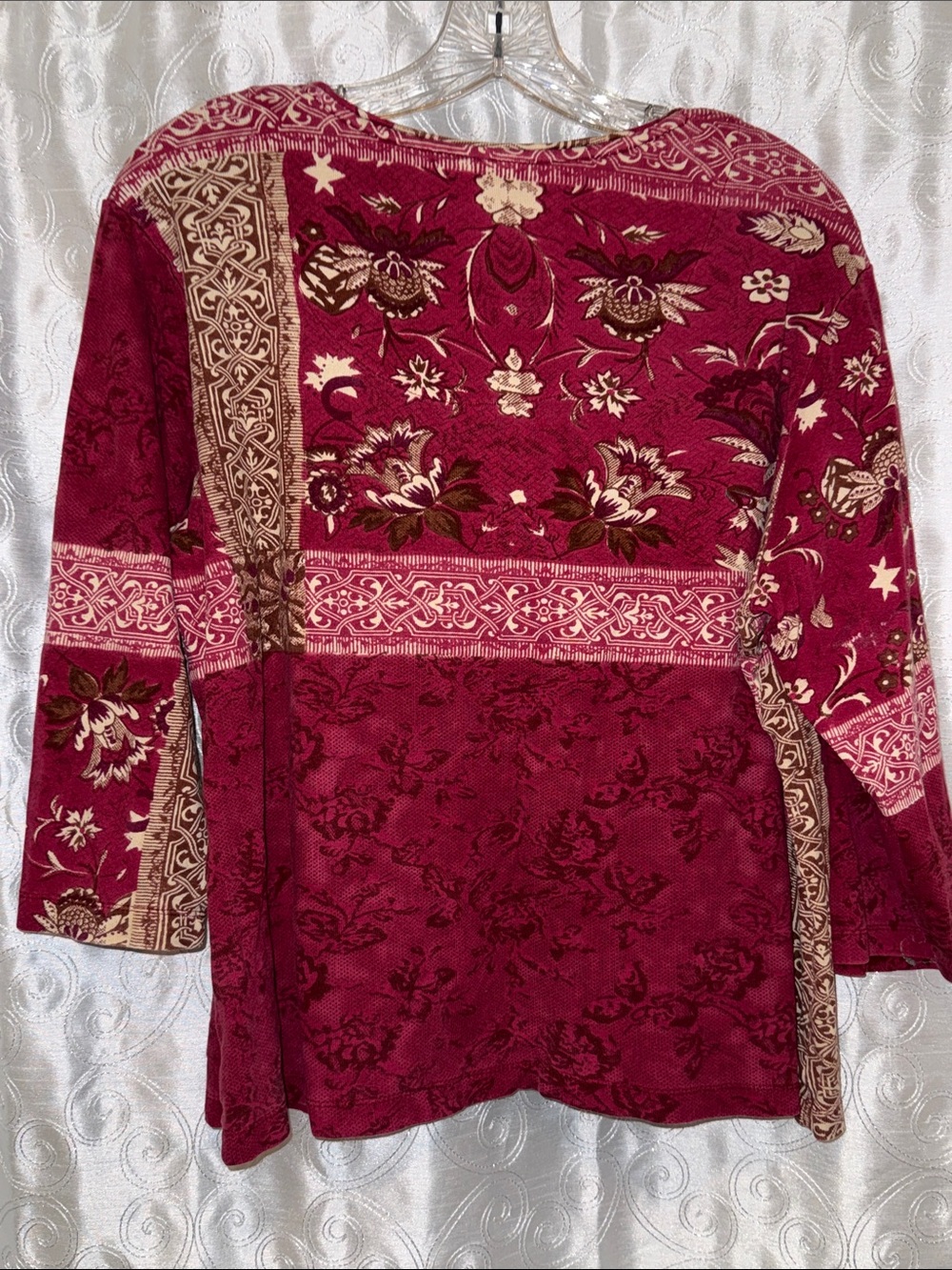 Coldwater Creek Women's Floral Scoop Neck Top - Burgundy Size XL 🔥 G10 - Picture 3 of 3